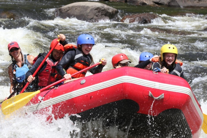 Raft jumping out of the water