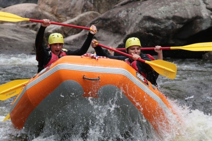 Raft jumping out of the water